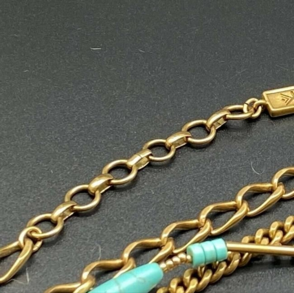 Silpada Turquoise Blue Tablet Beads Brass Chain Link Bid Statement Necklace - Picture 7 of 7